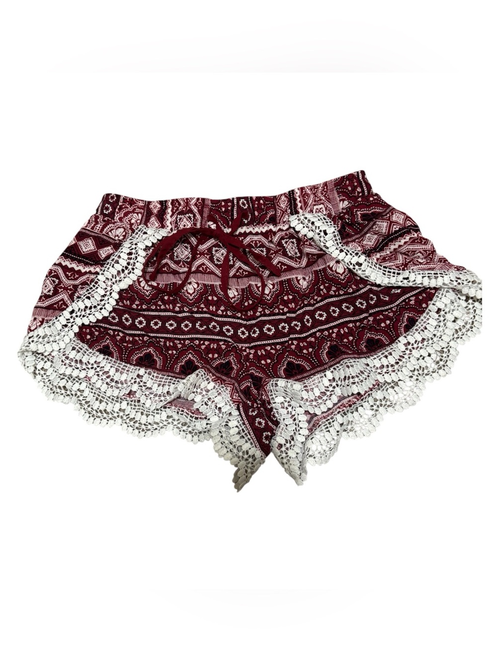Charlotte Russe EUC Maroon Bandana Print Lace Trim Shorts